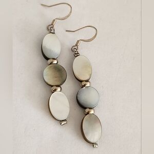 Mother of Pearl Oval Drop Earrings in Cream and Gray